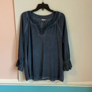 Spense Navy Blue Blouse with Crochet Detail